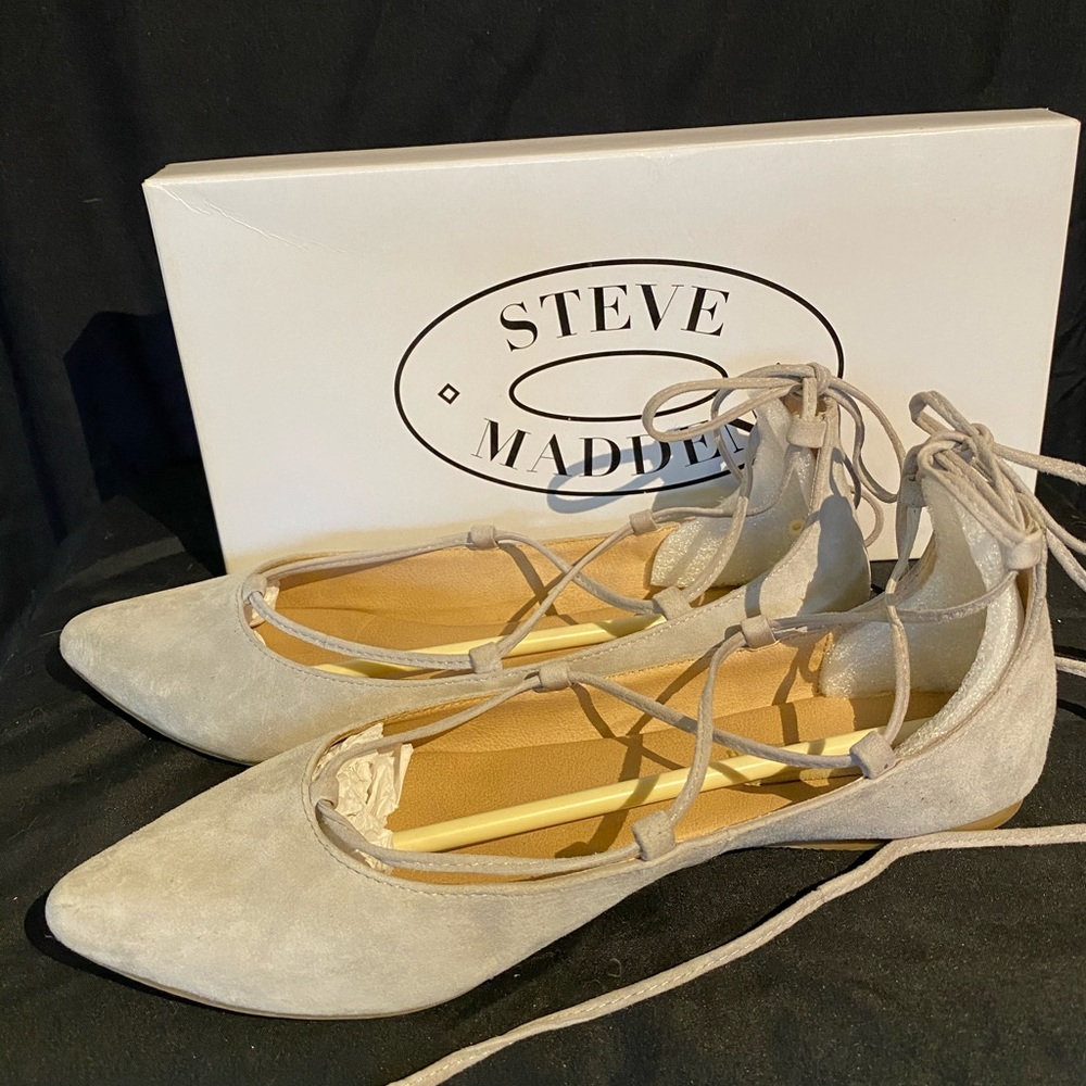 Steve Madden Lace Up Grey Suede Ballet Flats
